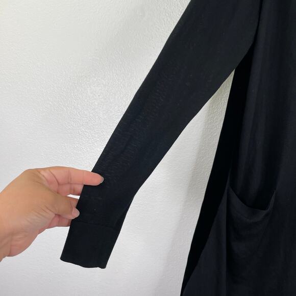 Lafayette 148 Black Long Open Cardigan 100% Silk Velvet back - Picture 6 of 13